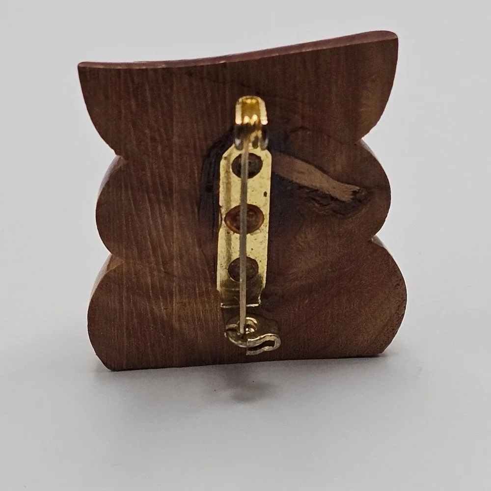 Hand Carved Wooden Owl Brooch Pin Figural Rustic Novelty Nature Forest Twee Cute